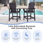 Costway 2pcs HDPE Tall Adirondack Chair Barstools Connecting Tray Patio Footrest