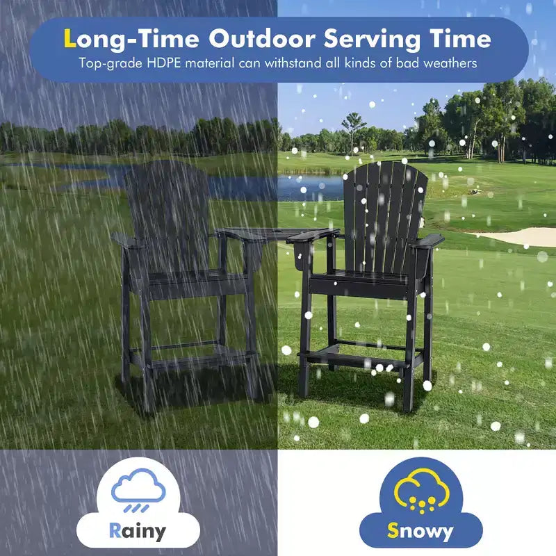 Costway 2pcs HDPE Tall Adirondack Chair Barstools Connecting Tray Patio Footrest