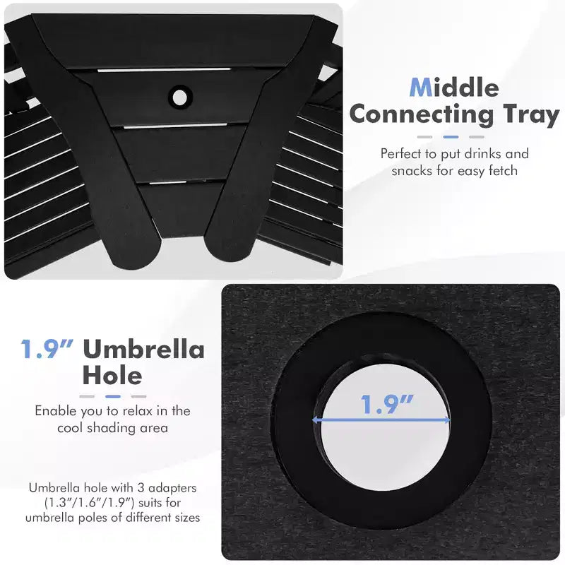 Costway 2pcs HDPE Tall Adirondack Chair Barstools Connecting Tray Patio Footrest