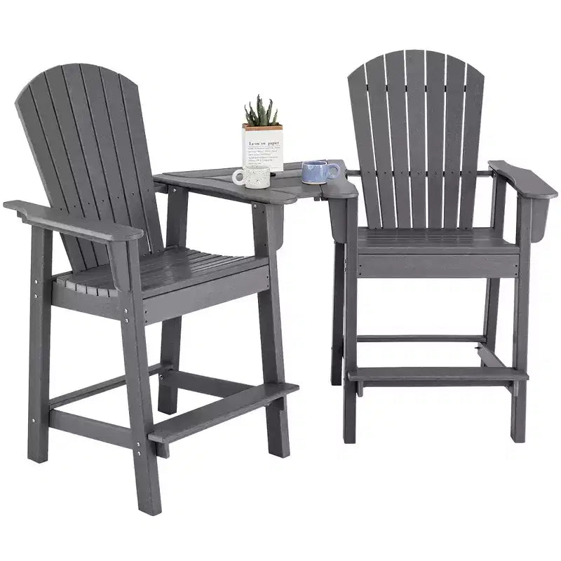 Costway 2 pz HDPE Sgabelli Bar Adirondack Alti con Vassoio di Collegamento Poggiapiedi da Esterno
