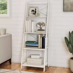 Hastings Home 4-Tier Ladder Bookshelf, Freestanding Bookcase with X-Back Frame and Leaning Look for Home or Office, White