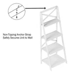 Hastings Home 4-Tier Ladder Bookshelf, Freestanding Bookcase with X-Back Frame and Leaning Look for Home or Office, White