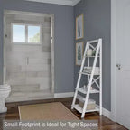 Hastings Home 4-Tier Ladder Bookshelf, Freestanding Bookcase with X-Back Frame and Leaning Look for Home or Office, White
