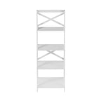 Hastings Home 4-Tier Ladder Bookshelf, Freestanding Bookcase with X-Back Frame and Leaning Look for Home or Office, White