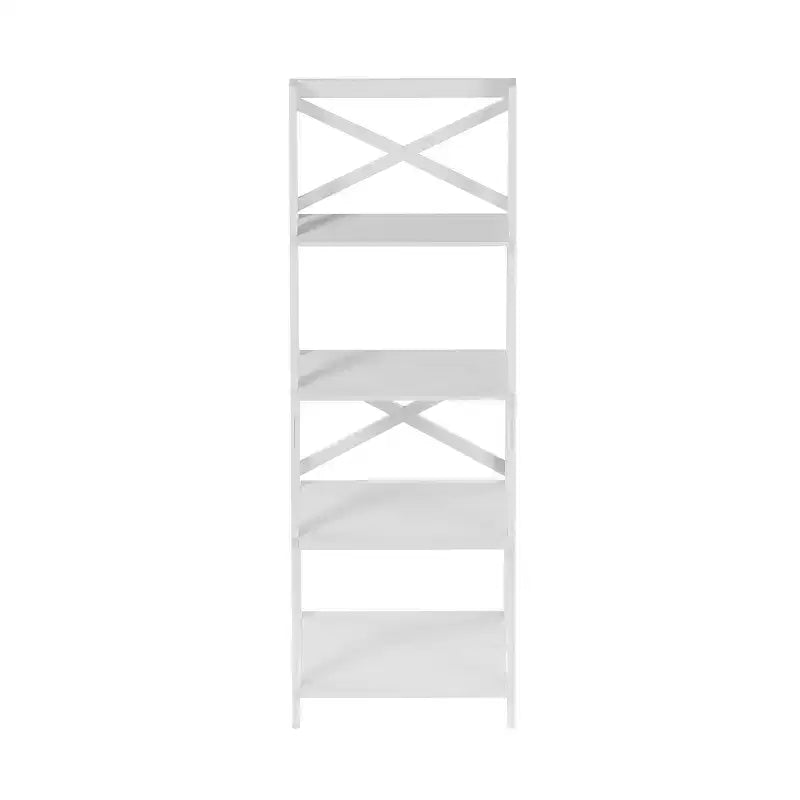 Hastings Home 4-Tier Ladder Bookshelf, Freestanding Bookcase with X-Back Frame and Leaning Look for Home or Office, White