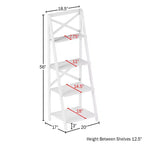 Hastings Home 4-Tier Ladder Bookshelf, Freestanding Bookcase with X-Back Frame and Leaning Look for Home or Office, White