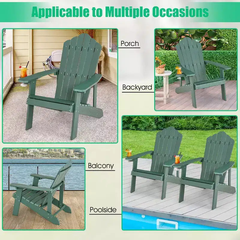 Sedia Adirondack da Patio Costway in HIPS con Portabicchiere Resistente alle Intemperie per Esterni 380 LBS Nero/Teak/Verde/Blu Navy/Rosso/Grigio/Bianco/Giallo