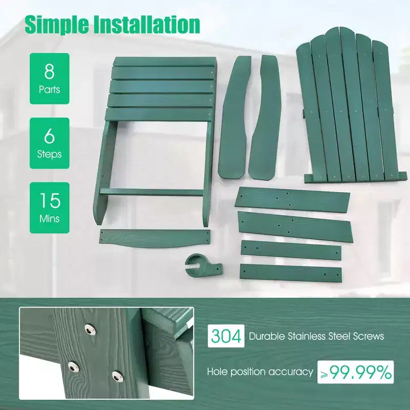 Sedia Adirondack da Patio Costway in HIPS con Portabicchiere Resistente alle Intemperie per Esterni 380 LBS Nero/Teak/Verde/Blu Navy/Rosso/Grigio/Bianco/Giallo