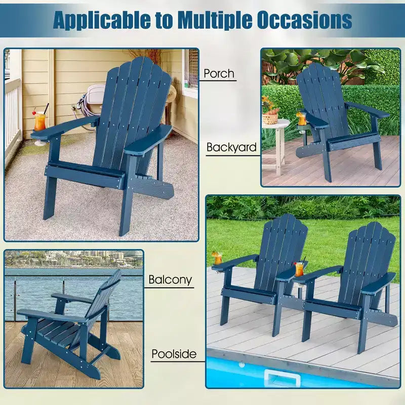 Sedia Adirondack da Patio Costway in HIPS con Portabicchiere Resistente alle Intemperie per Esterni 380 LBS Nero/Teak/Verde/Blu Navy/Rosso/Grigio/Bianco/Giallo