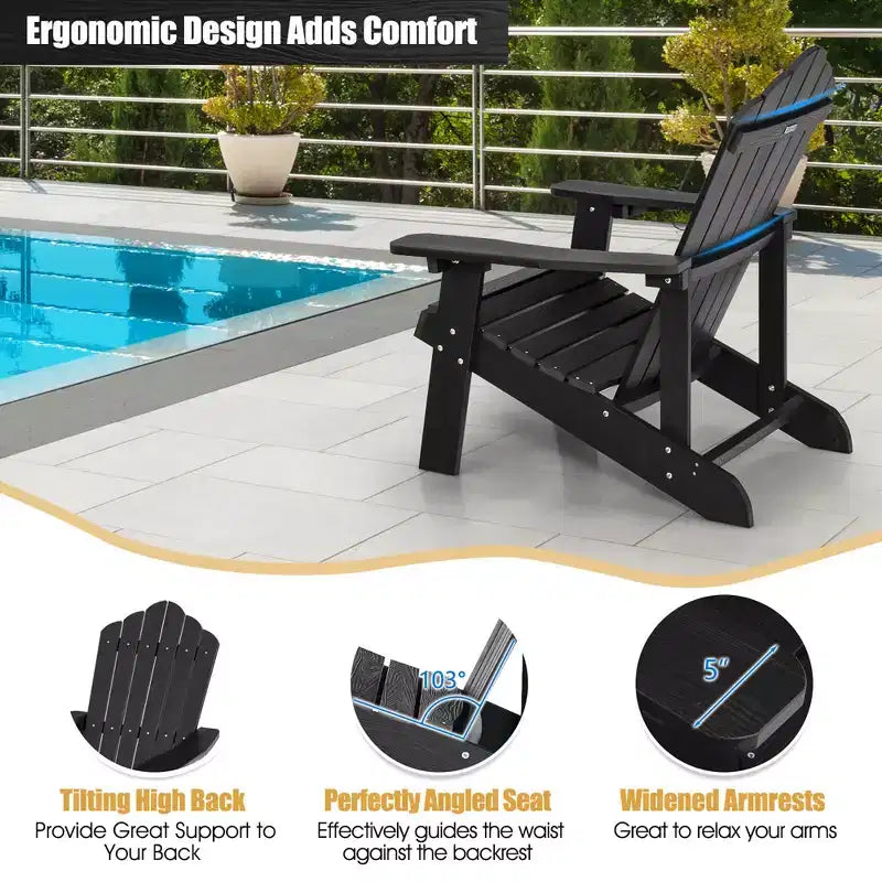 Sedia Adirondack da Patio Costway in HIPS con Portabicchiere Resistente alle Intemperie per Esterni 380 LBS Nero/Teak/Verde/Blu Navy/Rosso/Grigio/Bianco/Giallo