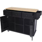 Drop-Leaf Countertop Kitchen Island, Kitchen Cart with 5 Wheels, Storage Cabinet and 3 Drawers-ModernLuxe