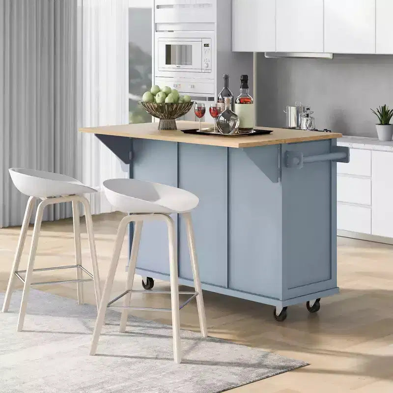 Drop-Leaf Countertop Kitchen Island, Kitchen Cart with 5 Wheels, Storage Cabinet and 3 Drawers-ModernLuxe