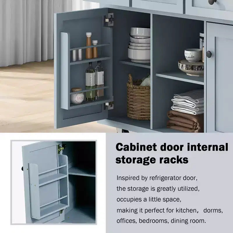 Drop-Leaf Countertop Kitchen Island, Kitchen Cart with 5 Wheels, Storage Cabinet and 3 Drawers-ModernLuxe