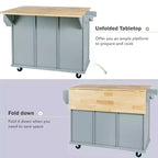Drop-Leaf Countertop Kitchen Island, Kitchen Cart with 5 Wheels, Storage Cabinet and 3 Drawers-ModernLuxe
