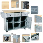 Drop-Leaf Countertop Kitchen Island, Kitchen Cart with 5 Wheels, Storage Cabinet and 3 Drawers-ModernLuxe