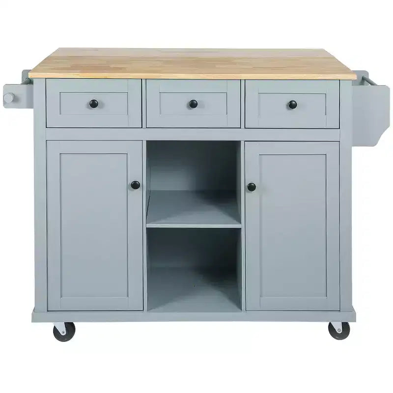 Drop-Leaf Countertop Kitchen Island, Kitchen Cart with 5 Wheels, Storage Cabinet and 3 Drawers-ModernLuxe