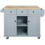 Drop-Leaf Countertop Kitchen Island, Kitchen Cart with 5 Wheels, Storage Cabinet and 3 Drawers-ModernLuxe