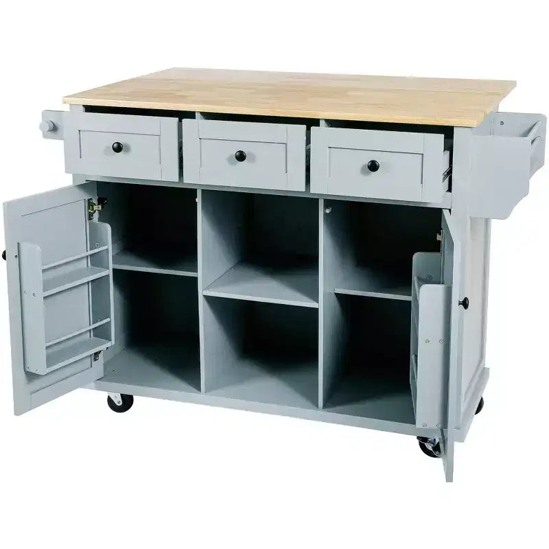Drop-Leaf Countertop Kitchen Island, Kitchen Cart with 5 Wheels, Storage Cabinet and 3 Drawers-ModernLuxe