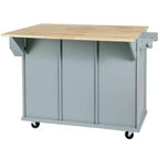 Drop-Leaf Countertop Kitchen Island, Kitchen Cart with 5 Wheels, Storage Cabinet and 3 Drawers-ModernLuxe
