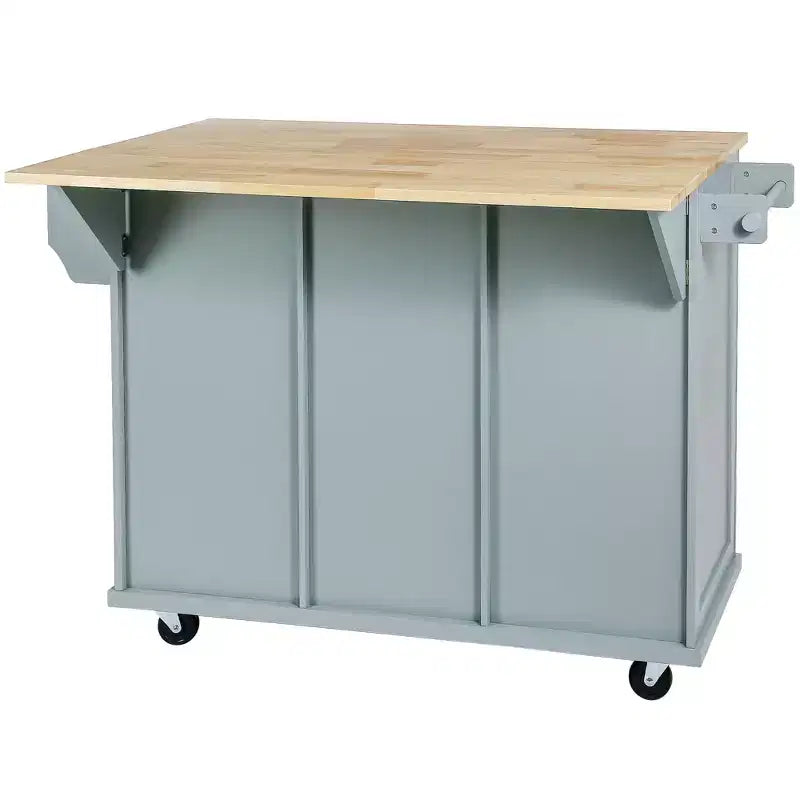 Drop-Leaf Countertop Kitchen Island, Kitchen Cart with 5 Wheels, Storage Cabinet and 3 Drawers-ModernLuxe