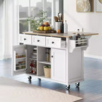 Drop-Leaf Countertop Kitchen Island, Kitchen Cart with 5 Wheels, Storage Cabinet and 3 Drawers-ModernLuxe