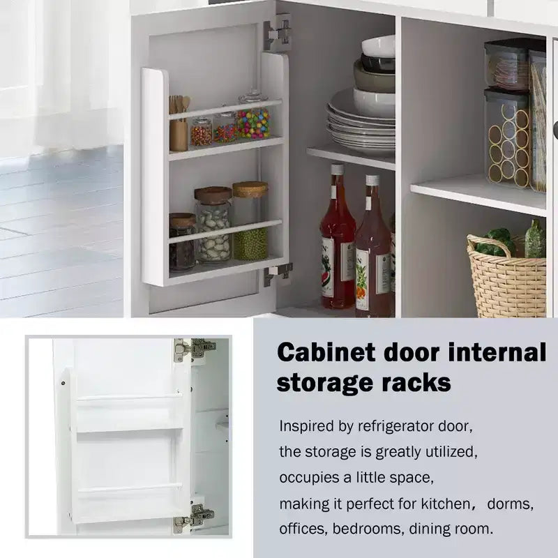 Drop-Leaf Countertop Kitchen Island, Kitchen Cart with 5 Wheels, Storage Cabinet and 3 Drawers-ModernLuxe