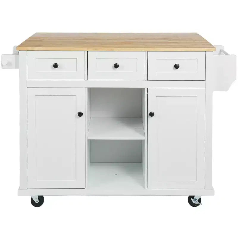 Drop-Leaf Countertop Kitchen Island, Kitchen Cart with 5 Wheels, Storage Cabinet and 3 Drawers-ModernLuxe
