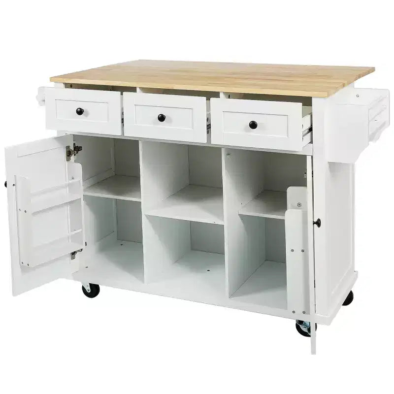 Drop-Leaf Countertop Kitchen Island, Kitchen Cart with 5 Wheels, Storage Cabinet and 3 Drawers-ModernLuxe
