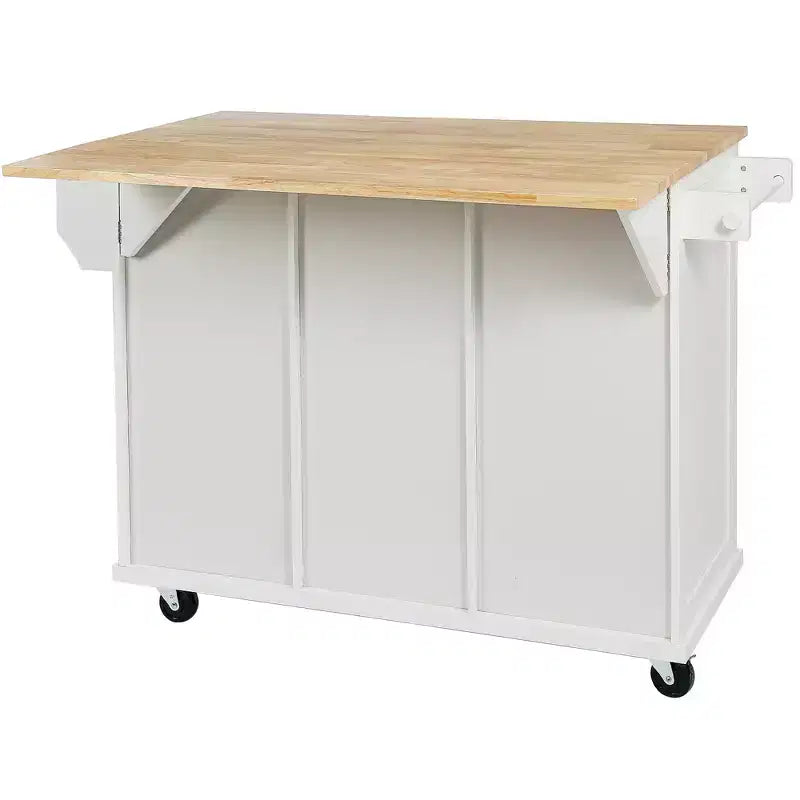 Drop-Leaf Countertop Kitchen Island, Kitchen Cart with 5 Wheels, Storage Cabinet and 3 Drawers-ModernLuxe