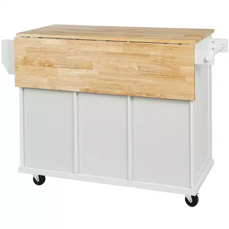 Drop-Leaf Countertop Kitchen Island, Kitchen Cart with 5 Wheels, Storage Cabinet and 3 Drawers-ModernLuxe