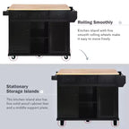 Drop-Leaf Countertop Kitchen Island, Kitchen Cart with 5 Wheels, Storage Cabinet and 3 Drawers-ModernLuxe