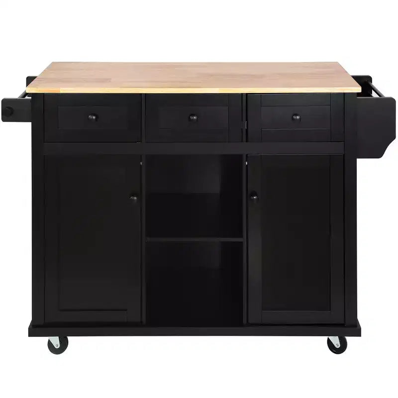 Drop-Leaf Countertop Kitchen Island, Kitchen Cart with 5 Wheels, Storage Cabinet and 3 Drawers-ModernLuxe