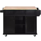 Drop-Leaf Countertop Kitchen Island, Kitchen Cart with 5 Wheels, Storage Cabinet and 3 Drawers-ModernLuxe