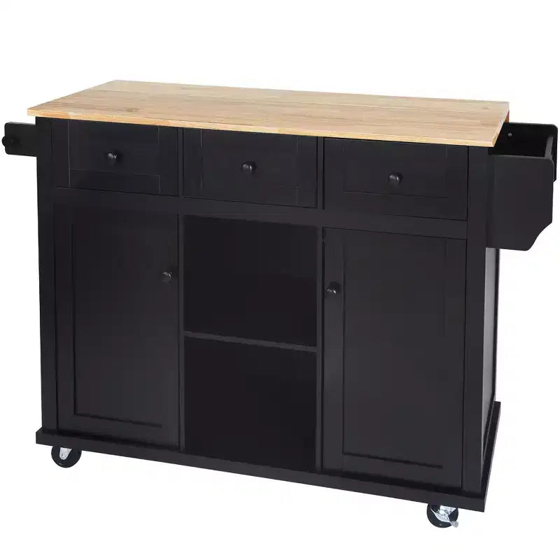 Drop-Leaf Countertop Kitchen Island, Kitchen Cart with 5 Wheels, Storage Cabinet and 3 Drawers-ModernLuxe