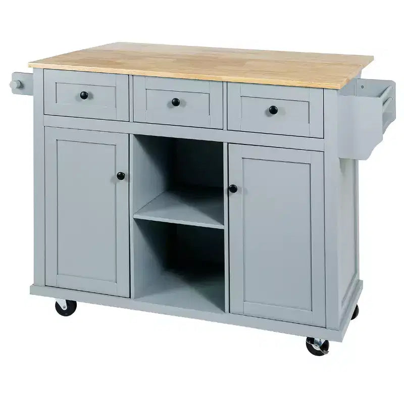 Isola da Cucina a Scomparsa con Piano a Ribalta, Carrello da Cucina con 5 Ruote, Armadietto e 3 Cassetti-ModernLuxe