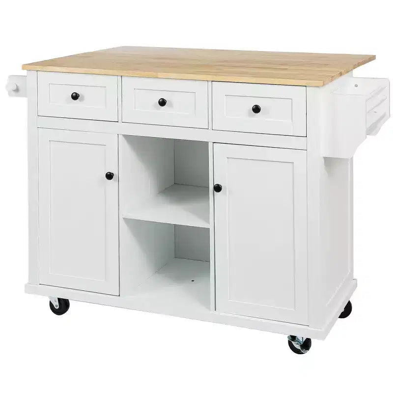 Isola da Cucina a Scomparsa con Piano a Ribalta, Carrello da Cucina con 5 Ruote, Armadietto e 3 Cassetti-ModernLuxe