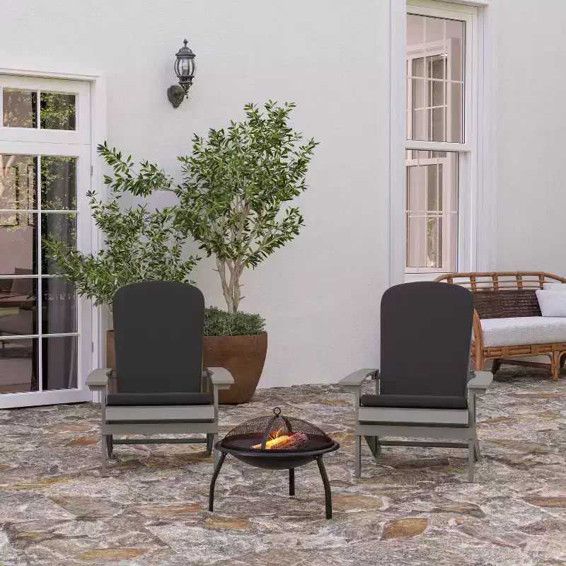 Merrick Lane Set of 2 Weather Resistant Adirondack Patio Chairs With Vertical Lattice Backs and Comfort Foam Cushions