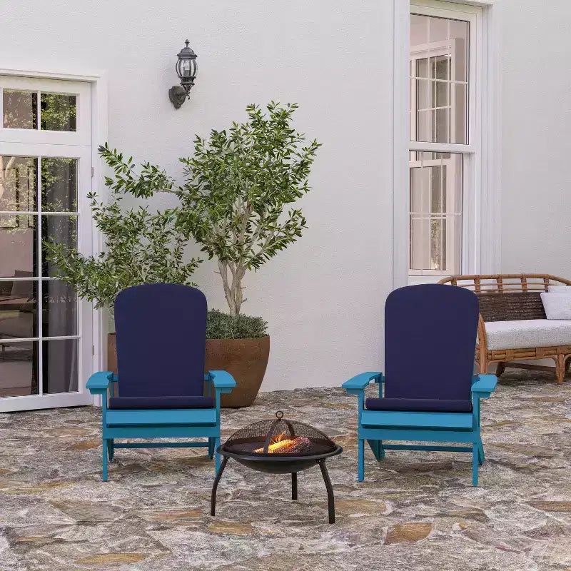 Merrick Lane Set of 2 Weather Resistant Adirondack Patio Chairs With Vertical Lattice Backs and Comfort Foam Cushions