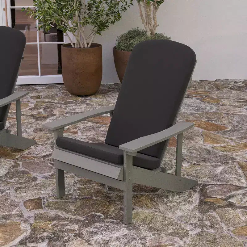 Merrick Lane Set of 2 Weather Resistant Adirondack Patio Chairs With Vertical Lattice Backs and Comfort Foam Cushions