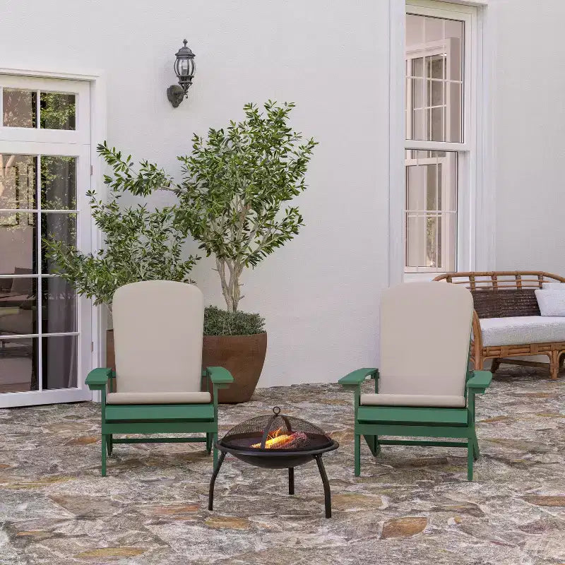 Merrick Lane Set of 2 Weather Resistant Adirondack Patio Chairs With Vertical Lattice Backs and Comfort Foam Cushions