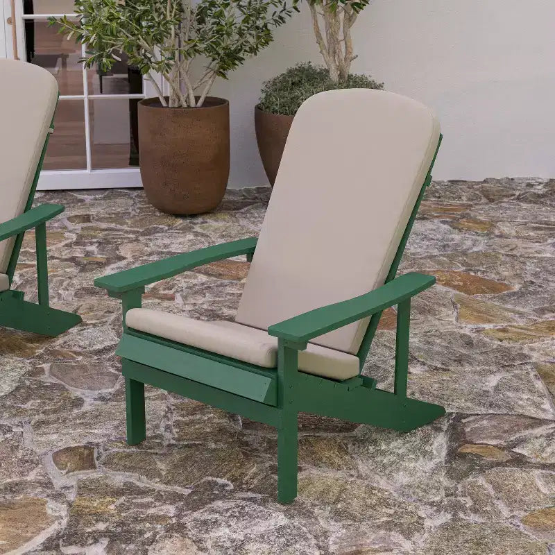 Merrick Lane Set of 2 Weather Resistant Adirondack Patio Chairs With Vertical Lattice Backs and Comfort Foam Cushions