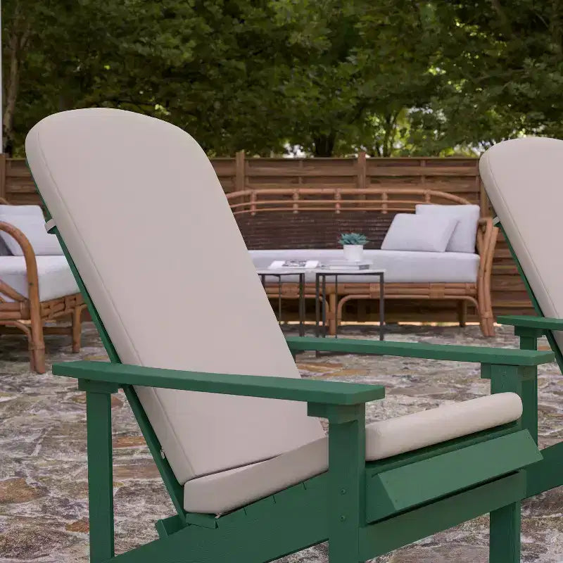 Merrick Lane Set of 2 Weather Resistant Adirondack Patio Chairs With Vertical Lattice Backs and Comfort Foam Cushions