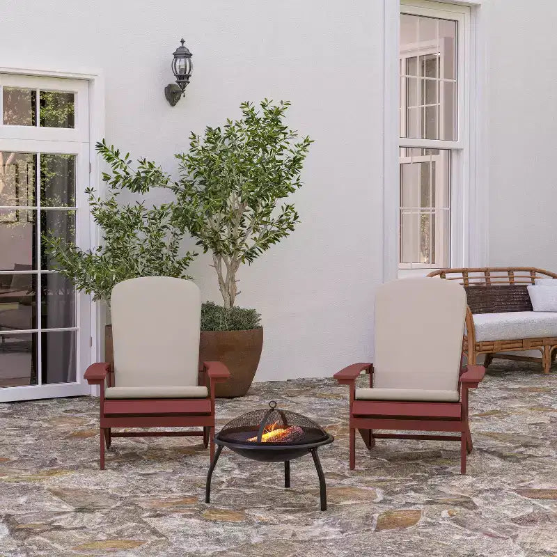 Merrick Lane Set of 2 Weather Resistant Adirondack Patio Chairs With Vertical Lattice Backs and Comfort Foam Cushions