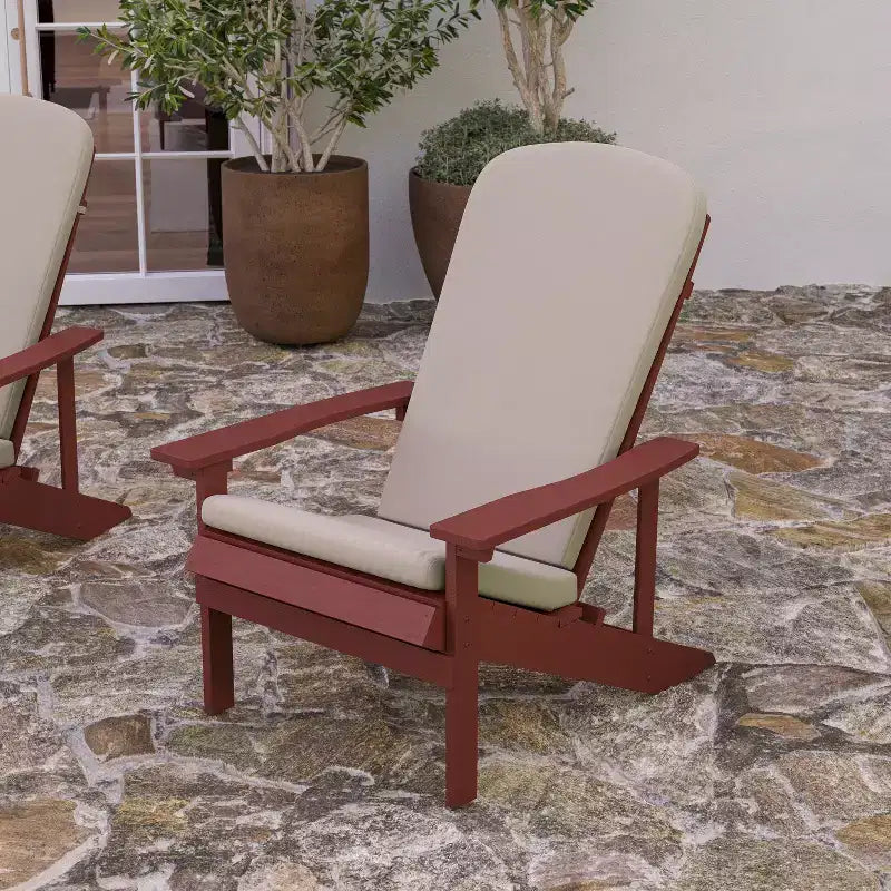 Merrick Lane Set of 2 Weather Resistant Adirondack Patio Chairs With Vertical Lattice Backs and Comfort Foam Cushions