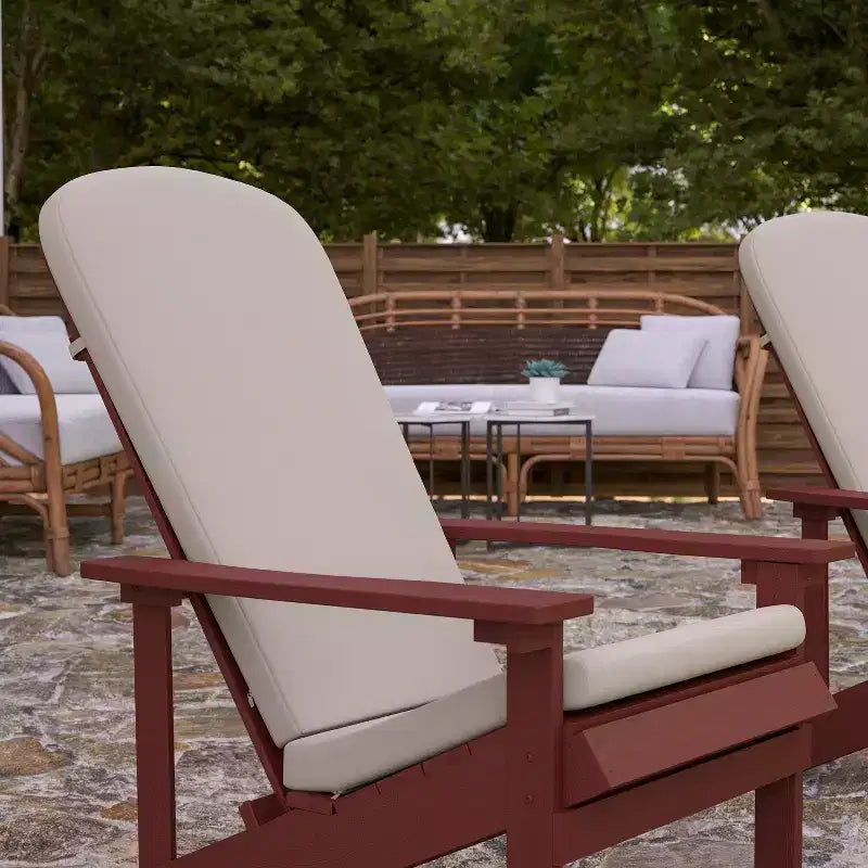 Merrick Lane Set of 2 Weather Resistant Adirondack Patio Chairs With Vertical Lattice Backs and Comfort Foam Cushions