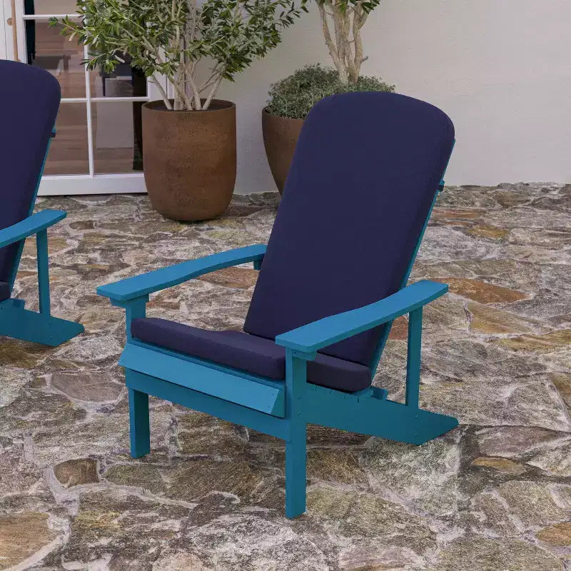 Merrick Lane Set of 2 Weather Resistant Adirondack Patio Chairs With Vertical Lattice Backs and Comfort Foam Cushions