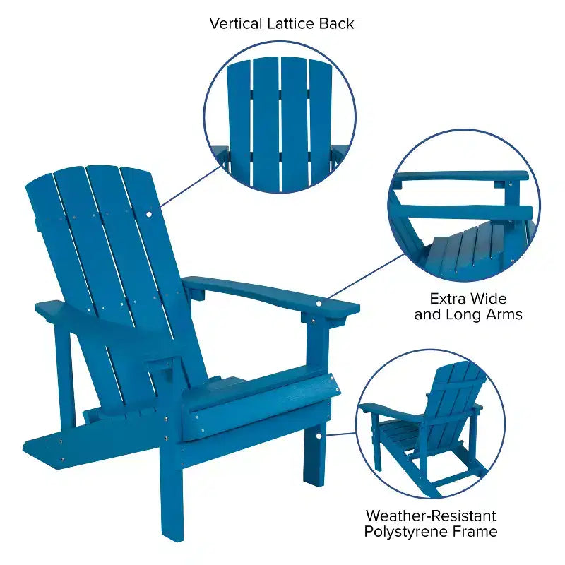 Merrick Lane Set of 2 Weather Resistant Adirondack Patio Chairs With Vertical Lattice Backs and Comfort Foam Cushions