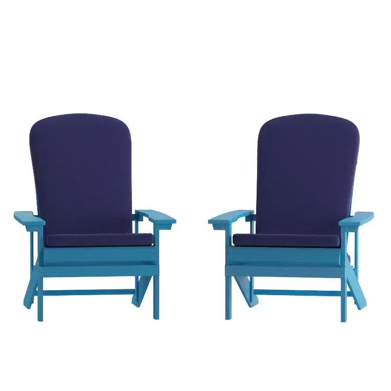 Merrick Lane Set of 2 Weather Resistant Adirondack Patio Chairs With Vertical Lattice Backs and Comfort Foam Cushions