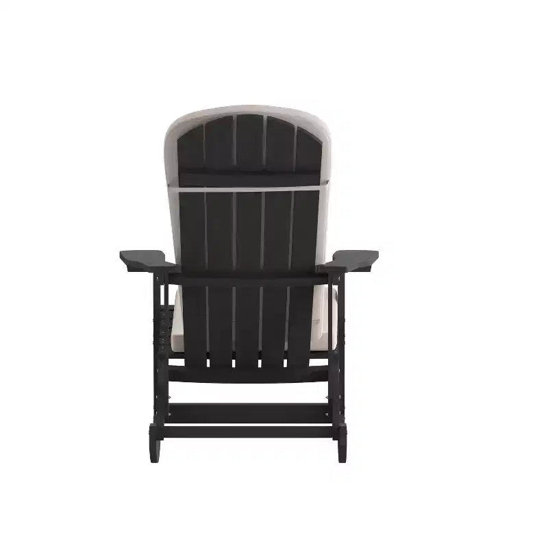 Sedia a dondolo Adirondack Merrick Lane in poliresina per tutte le stagioni con doghe verticali e cuscini resistenti alle intemperie