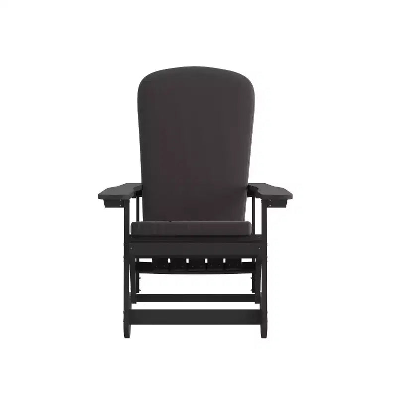 Sedia a dondolo Adirondack Merrick Lane in poliresina per tutte le stagioni con doghe verticali e cuscini resistenti alle intemperie